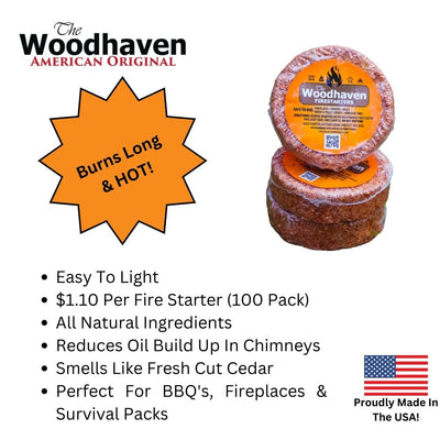 The Woodhaven Cedar Fire Starters - wood disks for easy fire starting