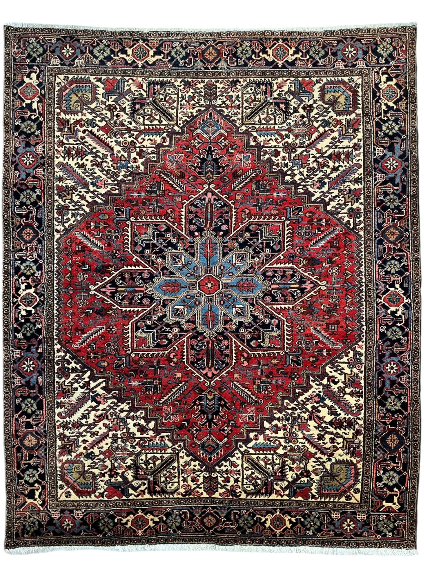 Hand-Knotted Persian Heriz Wool Rug – 9’ x 12’ – Geometric Medallion by Rugistan - product image 2 for Resin Society