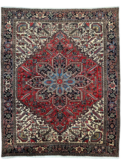 Hand-Knotted Persian Heriz Wool Rug – 9’ x 12’ – Geometric Medallion by Rugistan - product image 2 for Resin Society