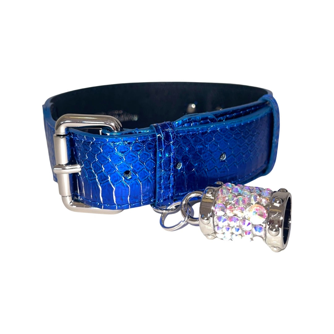 Multi-Tone Blue & Silver Snake Classic Collar displayed with silver Swarovski Crystal charm