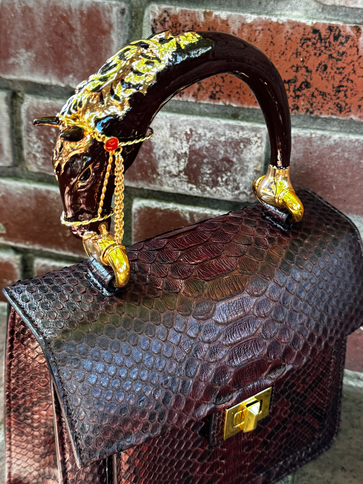 Sienna Horse Handle Handbag Authentic Multi-Toned Brown Python by Allysa Payne Beverly Hills - product image 14 for Resin Society