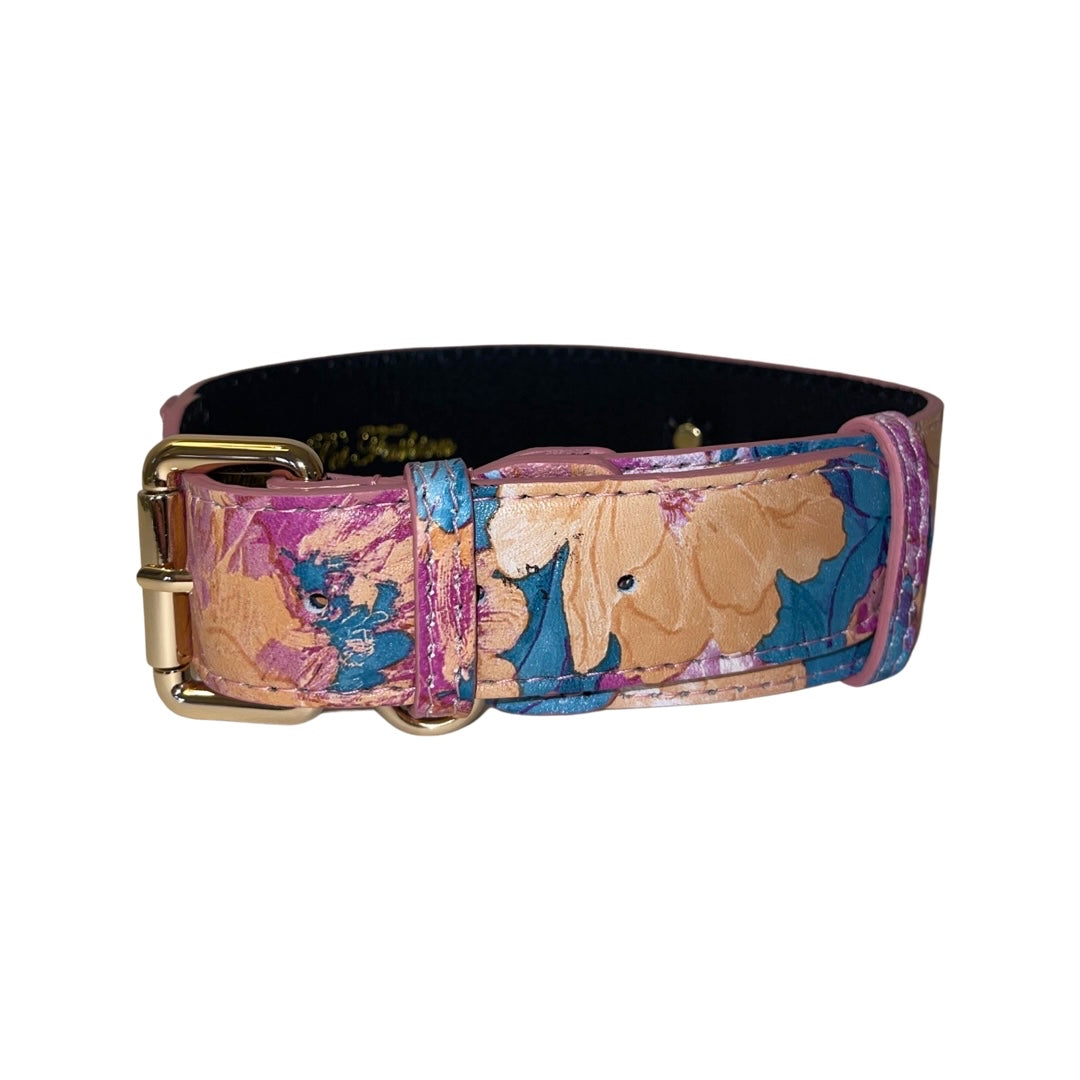 Floral Print Italian Leather Classic Collar featuring soft floral pattern on Italian leather