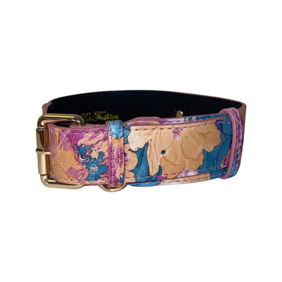 Floral Print Italian Leather Classic Collar featuring soft floral pattern on Italian leather