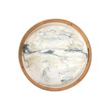 Resin Bamboo Round Tray with natural bamboo grain and resin accents, styled with appetizers and drinks