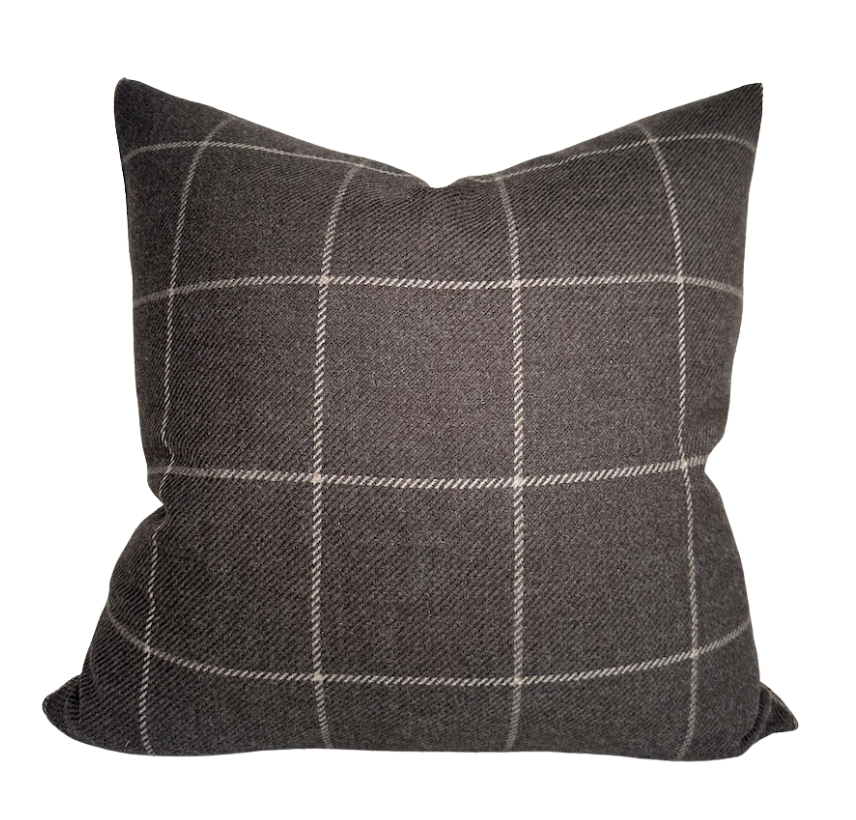 Bancroft Wool Pillow Cover in sable brown showing rich texture and neutral linen back