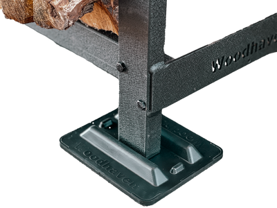 Woodhaven 4 ft tall by 2 ft wide black steel firewood rack with optional cover