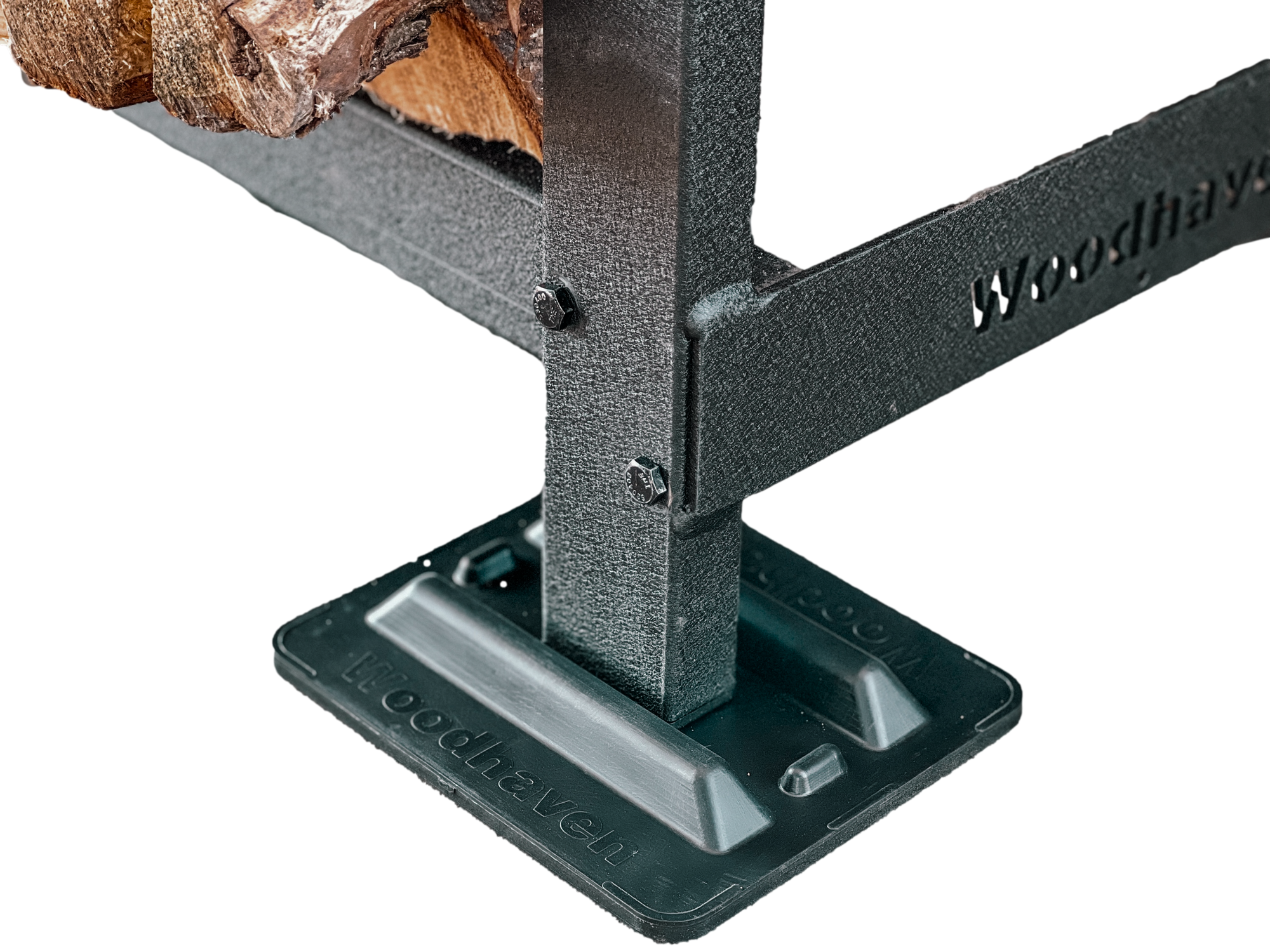 Woodhaven 12 ft Firewood Rack holding stacked firewood outdoors