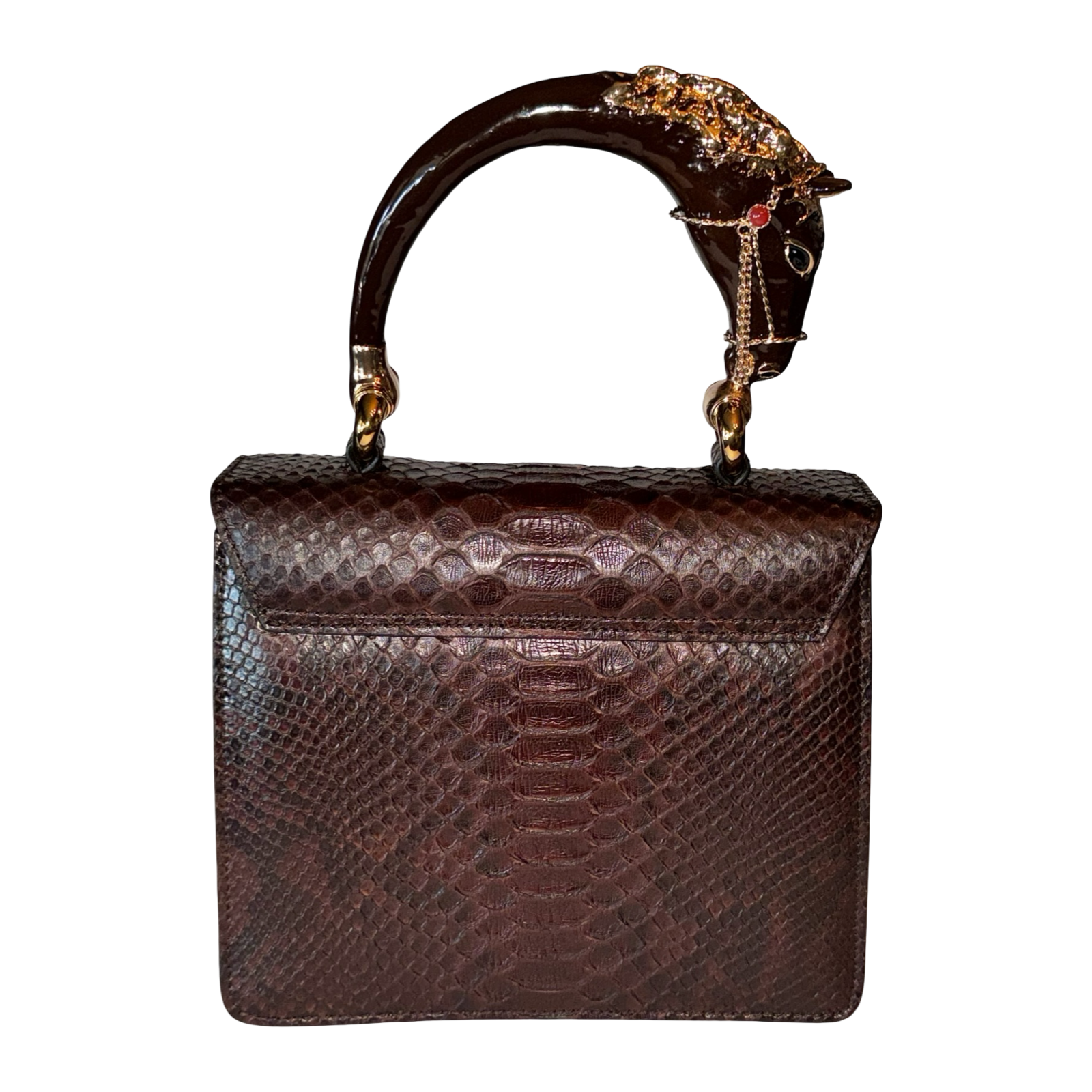 Sienna Horse Handle Handbag Authentic Multi-Toned Brown Python by Allysa Payne Beverly Hills - product image 3 for Resin Society