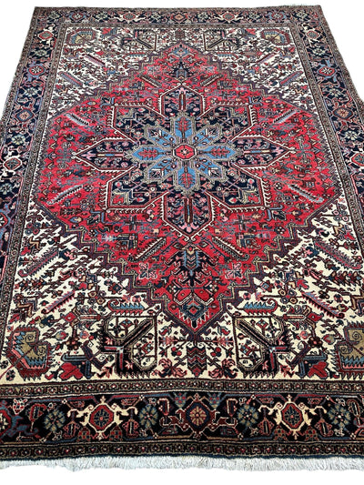 Hand-Knotted Persian Heriz Wool Rug – 9’ x 12’ – Geometric Medallion by Rugistan - main product image for Resin Society
