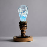 EP Light vintage resin lamp with round wooden base and LED bulb