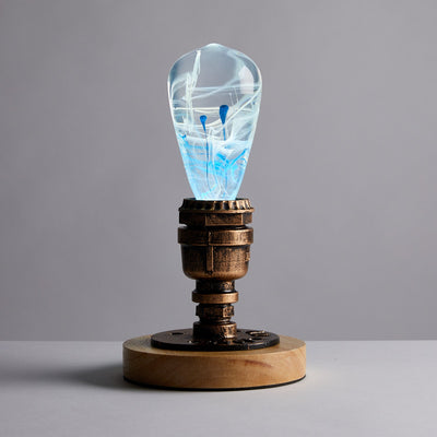 EP Light vintage resin lamp with round wooden base and LED bulb