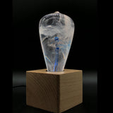 EP Light BlueDrop Resin Table Lamp with wooden base and glowing LED bulb