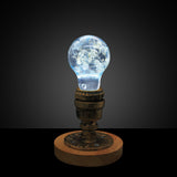 Handcrafted blue hydrangea resin LED bulb with wooden base