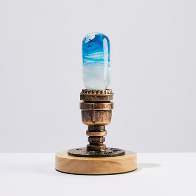 EP Light Blue Decorative Resin LED Lamp with wooden base