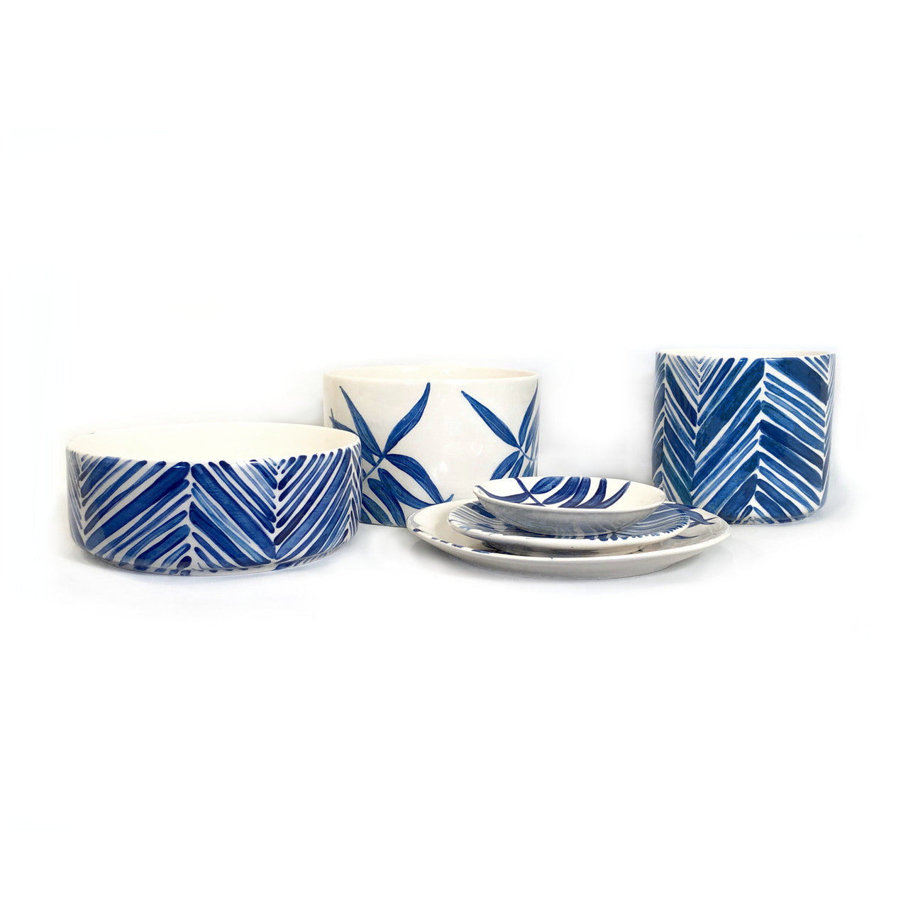 Tall Serving Bowl - Blue Palm Leaves by Mbare Ltd - product image 4 for Resin Society