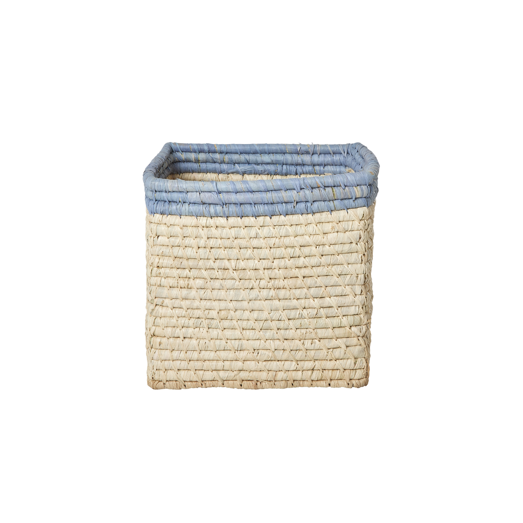 Small Square Raffia Storage Basket with a Blue Top by Rice By Rice - main product image for Resin Society