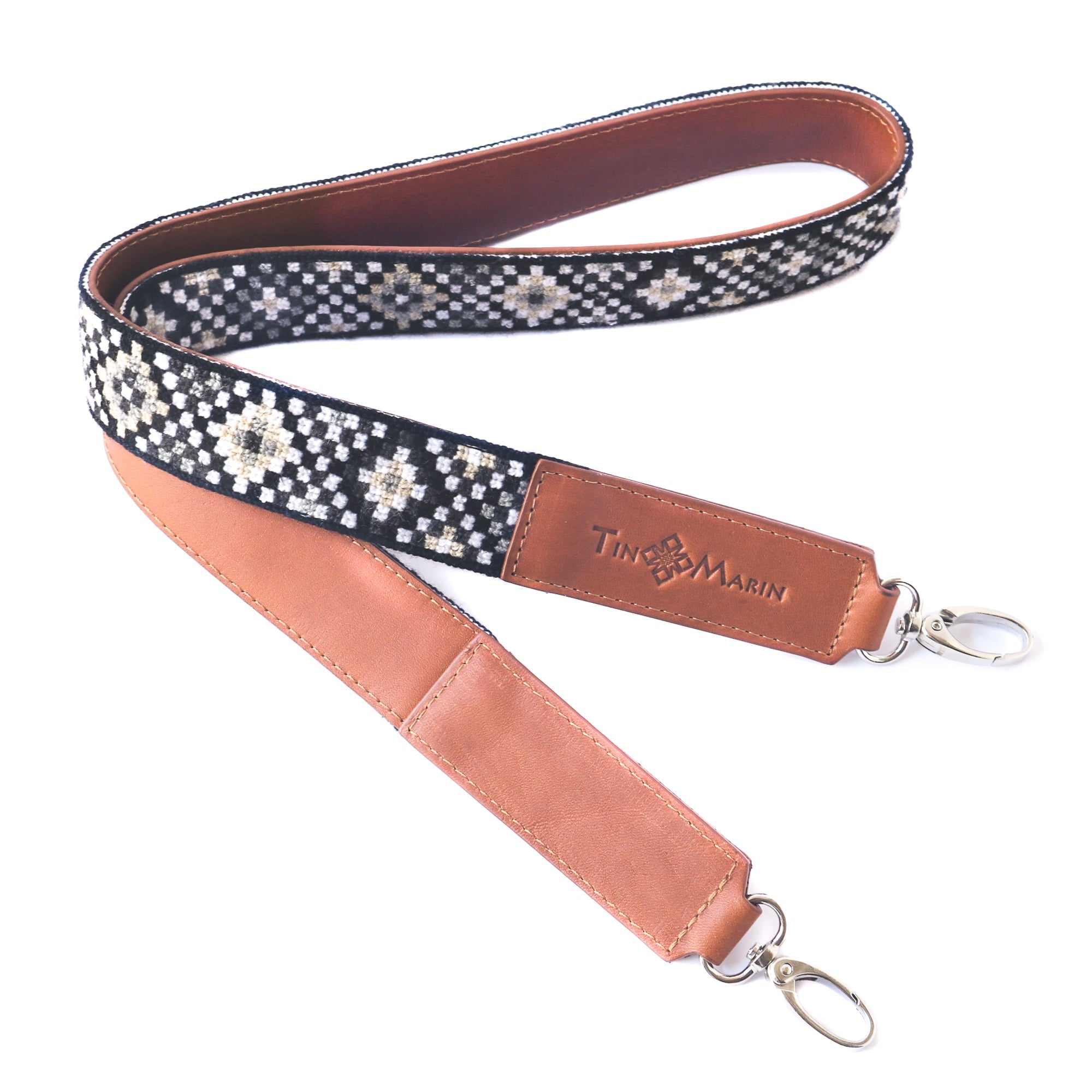 Mai Woven Bag Strap - Black & White with Leather by Tin Marin Brand - product image 8 for Resin Society