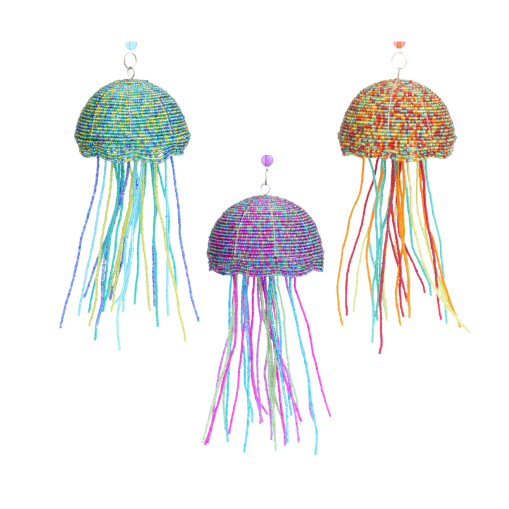 Baby Jelly Fish figurine in teal/green with glass and acrylic beads