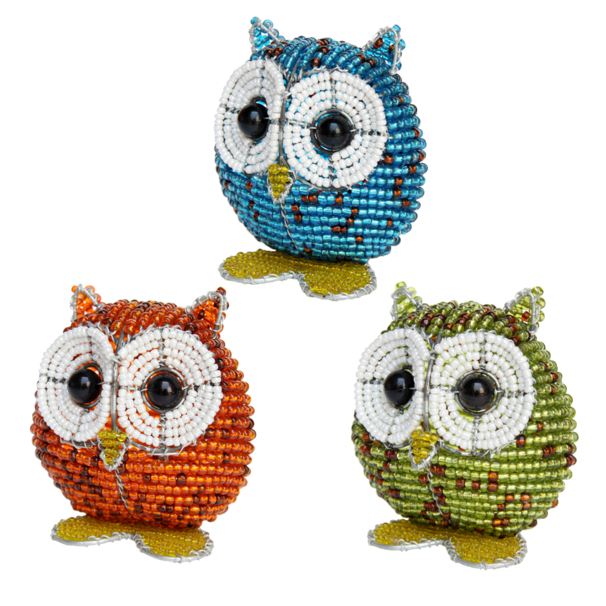 Colorful hand-beaded Baby Owl figurine by Beadworx by Extol Accessories
