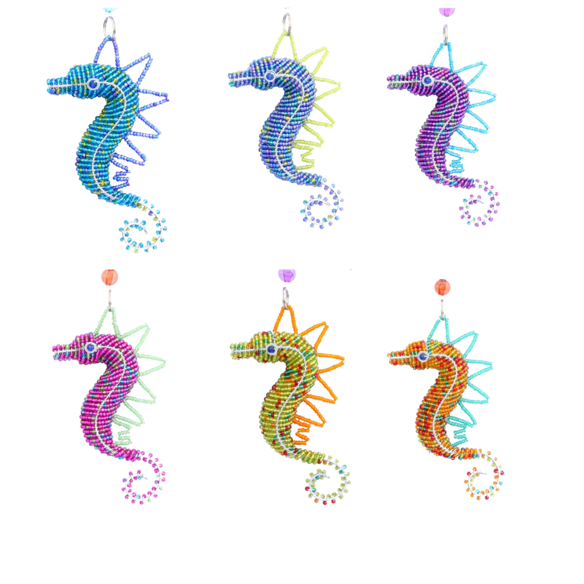 Colorful hand beaded Baby Seahorse figurine in Orange/Lime