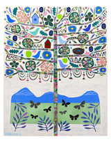BACK TO EDEN print showing abstract color blocks in warm tones