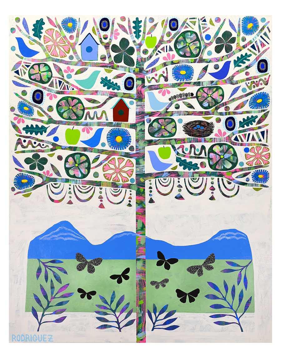 BACK TO EDEN print showing abstract color blocks in warm tones
