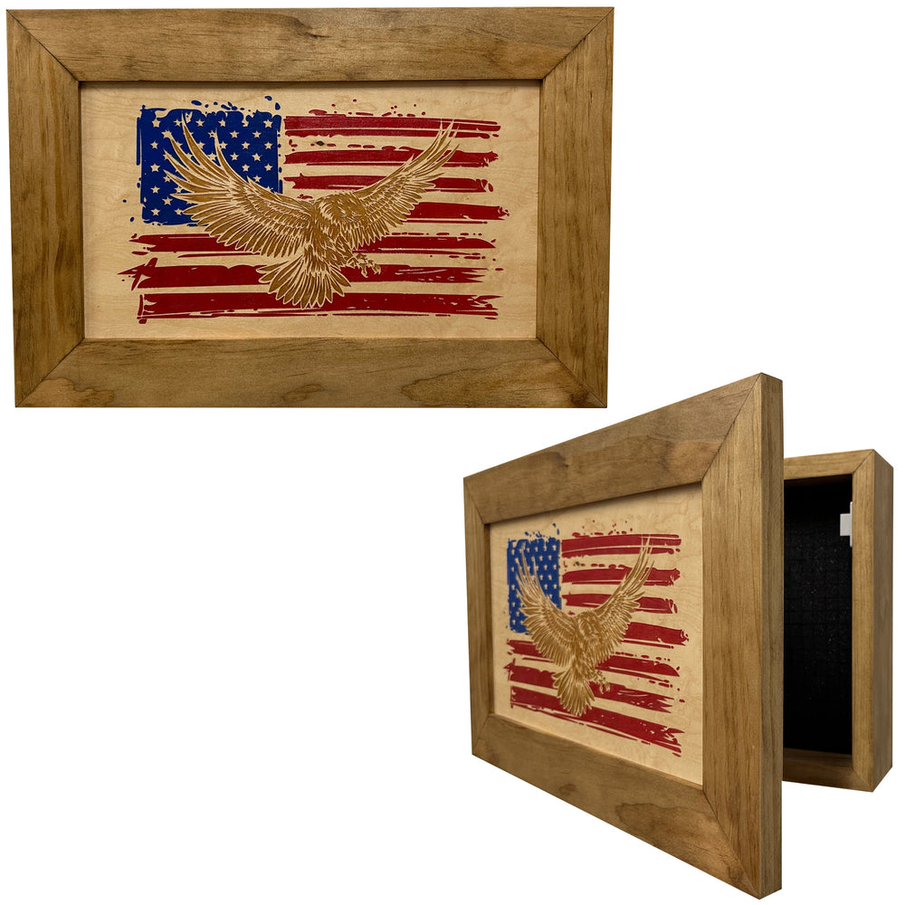 Bald Eagle & American Flag Patriotic Decorative Wall-Mounted Secure Gun by Bellewood Designs - main product image for Resin Society