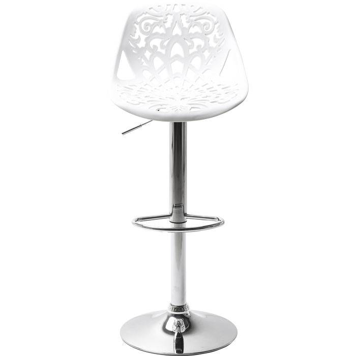 Bar Stool Ornament White shown from multiple angles with smooth white seat shell and chrome base detail in product photos.