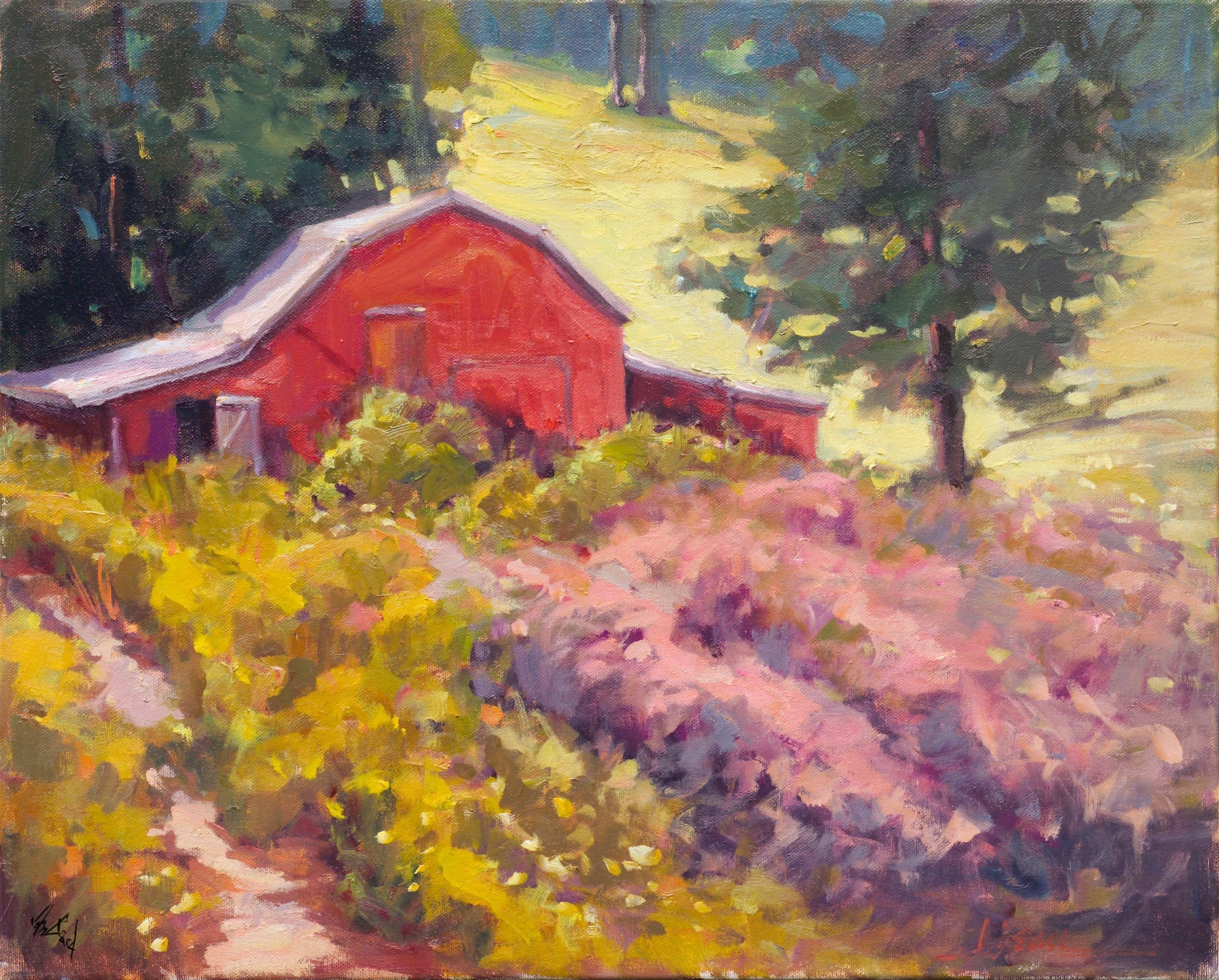 Barn on a Hillside Artist Enhanced Canvas Print by John Beard Collection - main product image for Resin Society