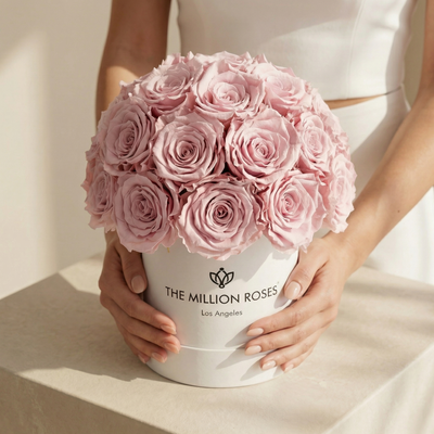 Essence White Superdome Box | Light Pink Roses by The Million Roses