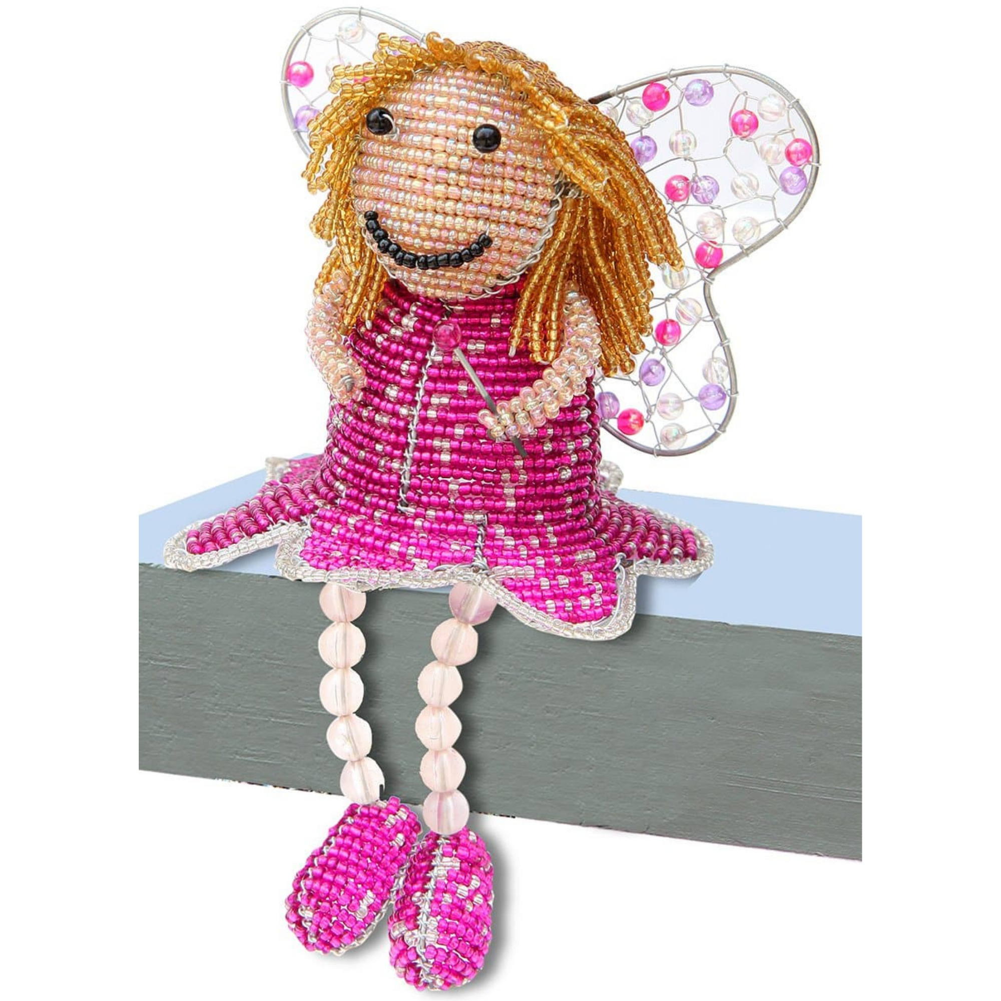 Beadie Buddy Fairy Shelfsitter hand sculpted with glass and acrylic beads