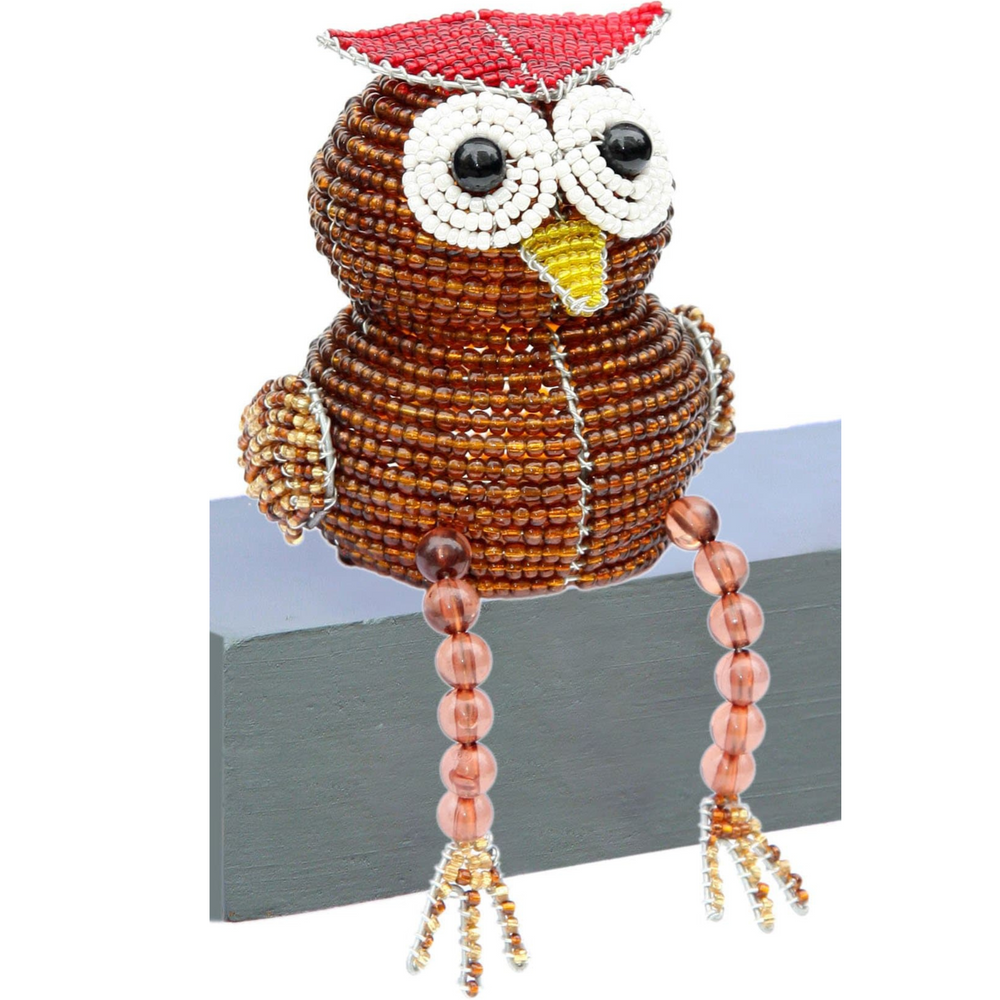 Beadie Buddy Owl Shelfsitter beaded figurine on shelf