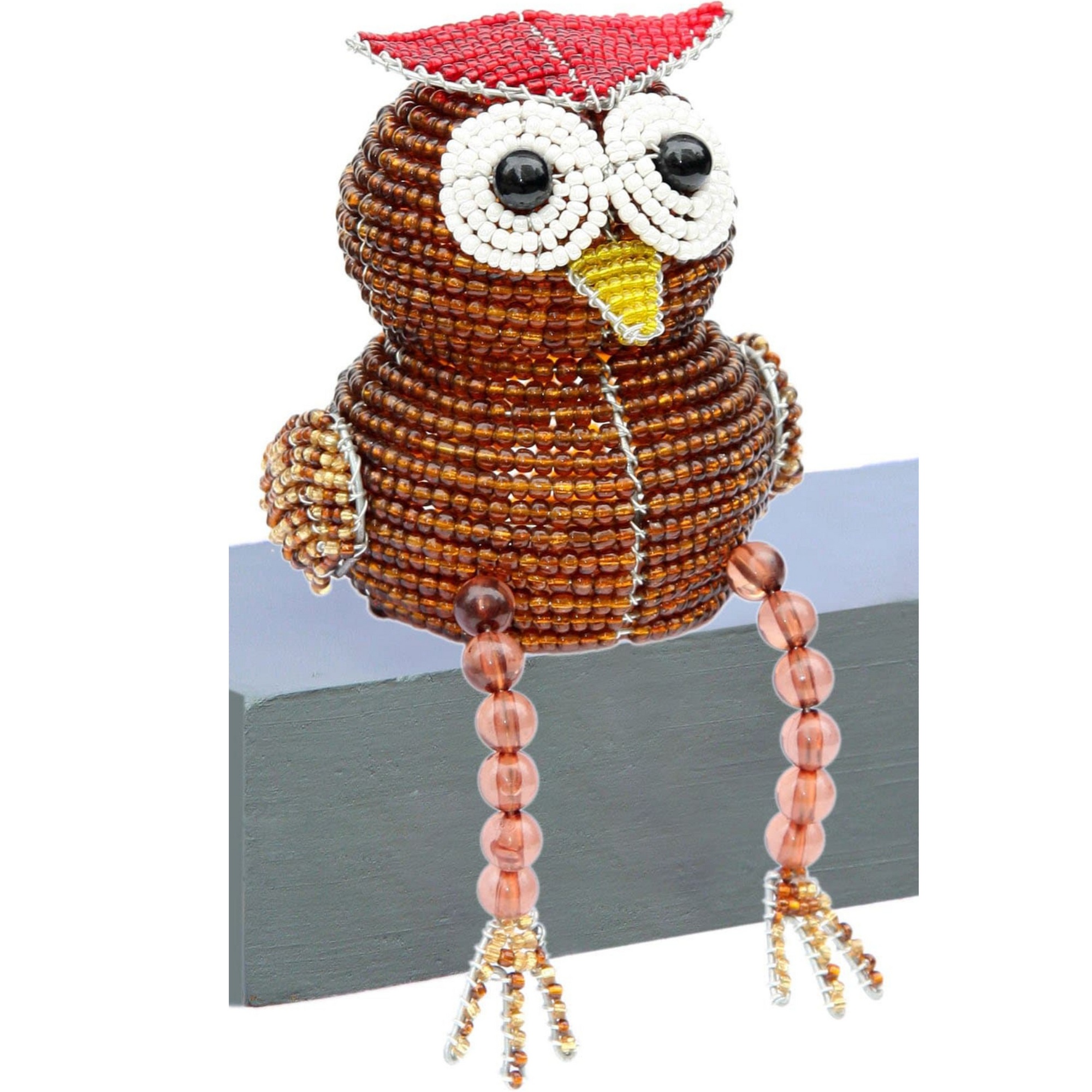 Beadie Buddy Owl Shelfsitter beaded figurine on shelf