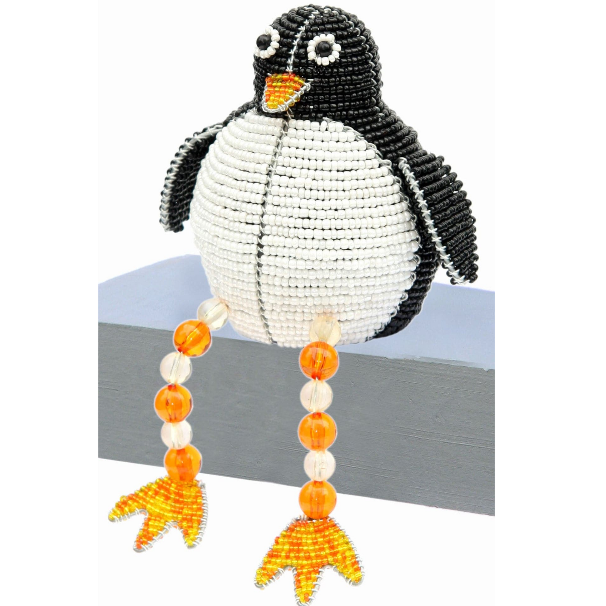 Beadie Buddy Penguin Shelfsitter made from hand sculpted and beaded glass and acrylic beads