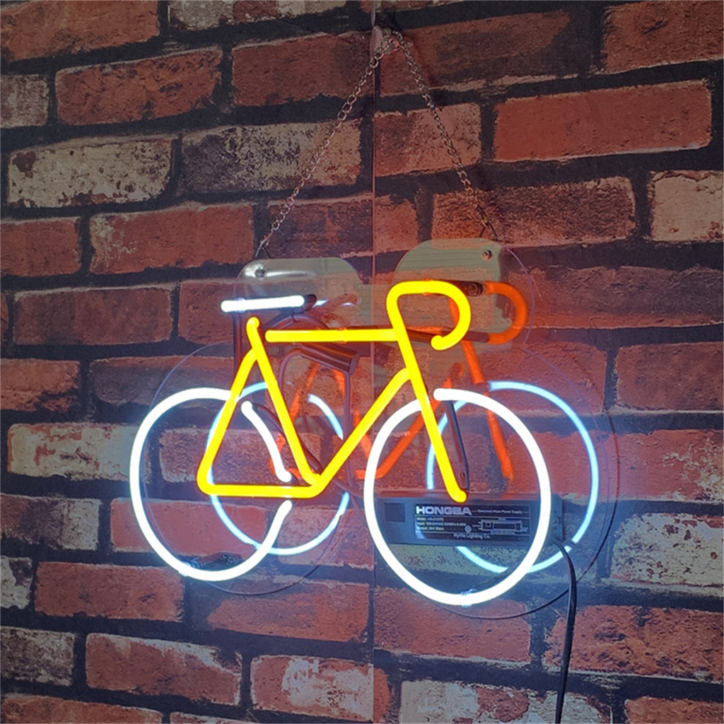Bicycle Bike Neon Sign illuminated with neon light on acrylic backing