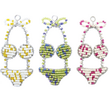 Trio of Bikini Keyrings by Beadworx by Extol Accessories in blue, yellow, and pink, displayed on a soft neutral background.