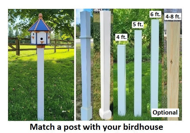 Extra large Amish-made poly birdhouse with six nesting compartments in navy blue with cedar trim