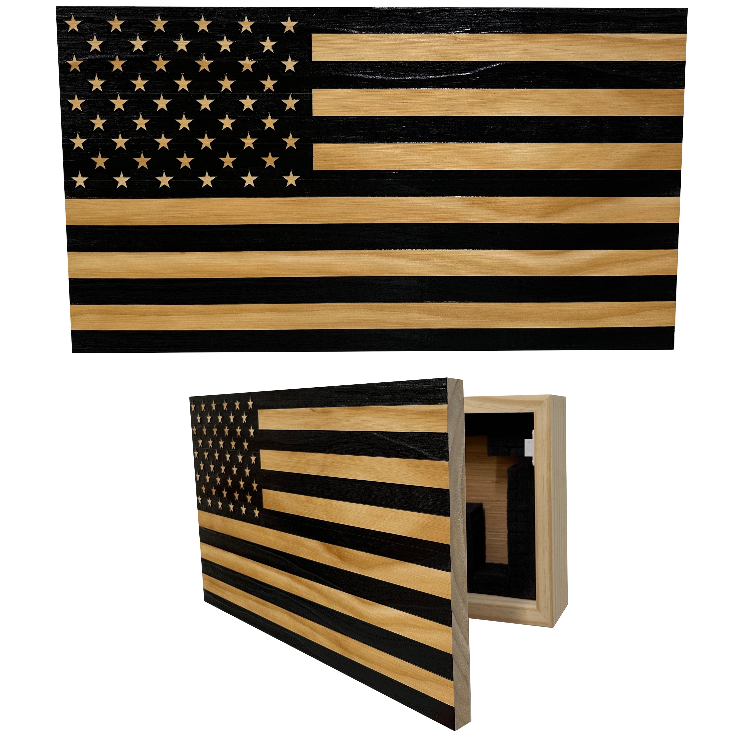 American Flag Decorative & Secure Wall-Mounted Gun Cabinet (Black) by Bellewood Designs - main product image for Resin Society