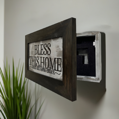Bless This Home and All Who Enter Hidden Gun Storage Wall Decor by Bellewood Designs - product image 8 for Resin Society