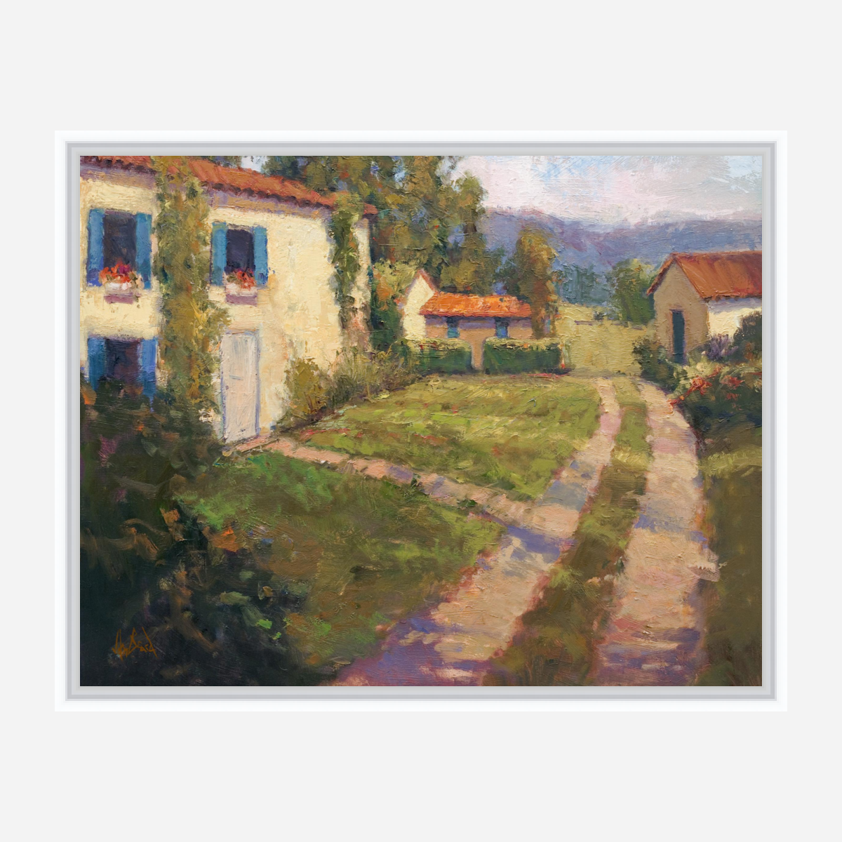 Blue Shutters Artist Enhanced Canvas Print