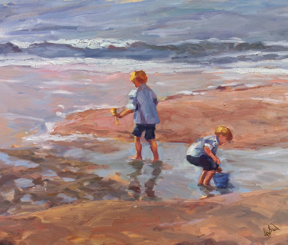 Boys on the Beach Artist Enhanced Canvas Print by John Beard Collection - main product image for Resin Society