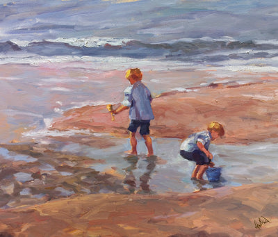 Boys on the Beach Artist Enhanced Canvas Print by John Beard Collection - main product image for Resin Society