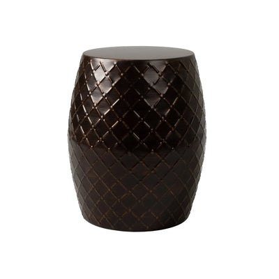 Braga Metal Stool Table Container in Antique Bronze Finish showing glossy deep bronze patina with open interior