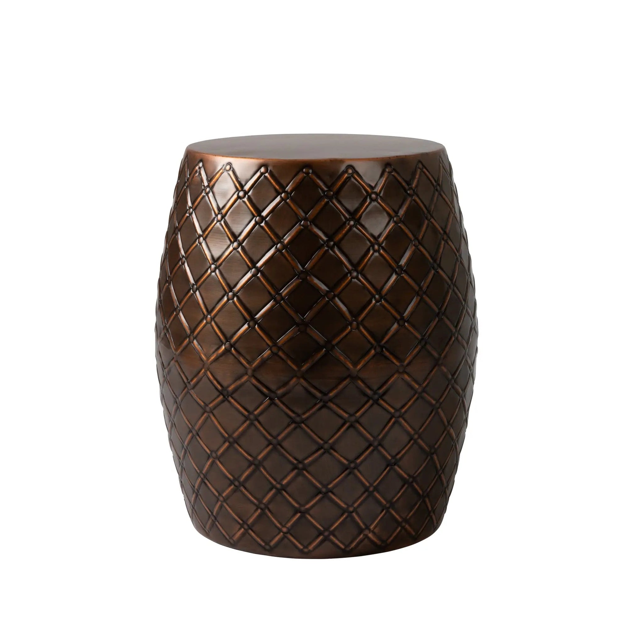 Braga Metal Stool-Container in Copper Finish shown in multiple use cases