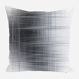 Square pillow with a gradient grid pattern that transitions from dense black lines on the left to sparse light lines on the right, creating a woven texture effect.