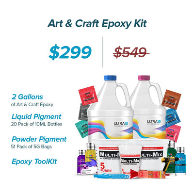 UltraClear Epoxy Resin Bundle Kits including Bar Top, Deep Pour, and Art & Craft options with pigments and tools