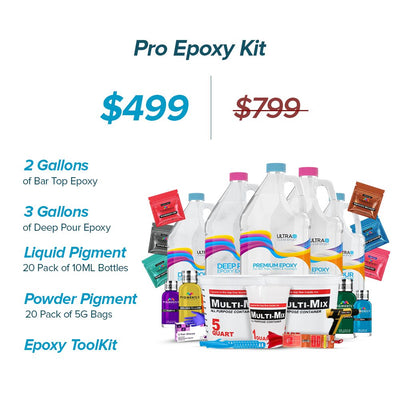 UltraClear Epoxy Resin Bundle Kits including Bar Top, Deep Pour, and Art & Craft options with pigments and tools