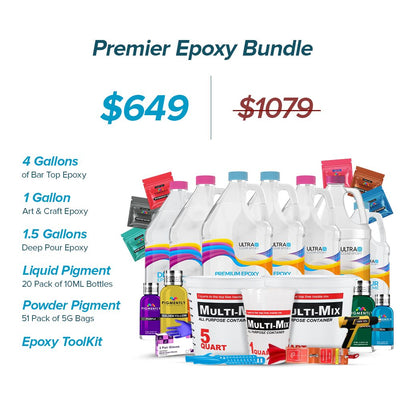 UltraClear Epoxy Resin Bundle Kits including Bar Top, Deep Pour, and Art & Craft options with pigments and tools