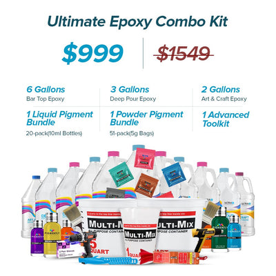 UltraClear Epoxy Resin Bundle Kits including Bar Top, Deep Pour, and Art & Craft options with pigments and tools