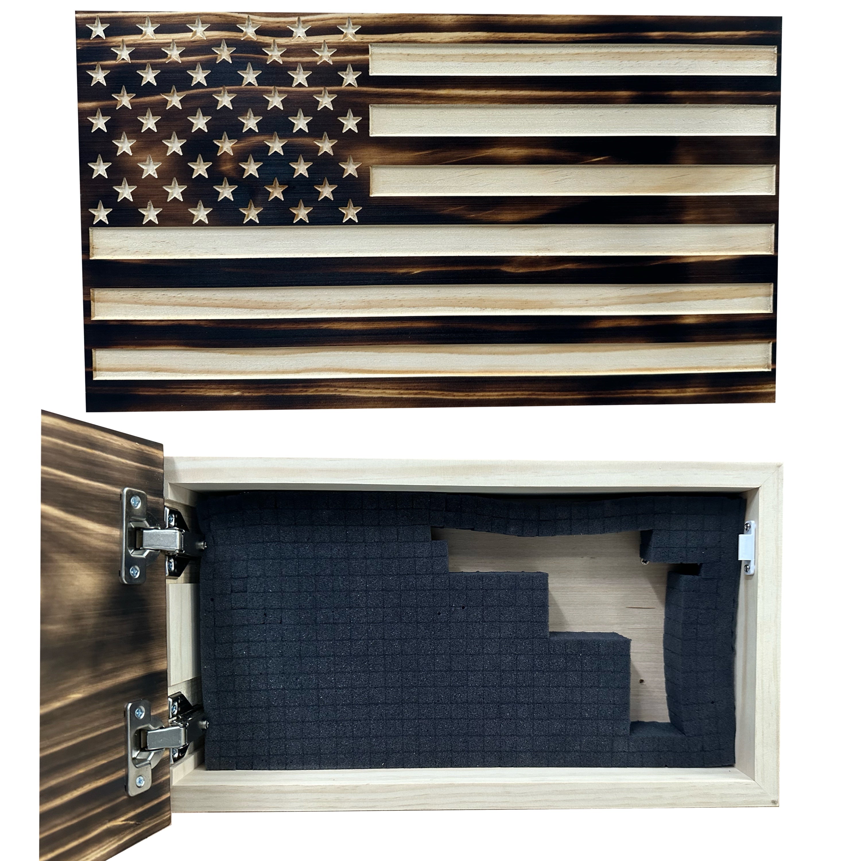 Burnt American Flag Hidden Gun Storage Cabinet by Bellewood Designs - main product image for Resin Society